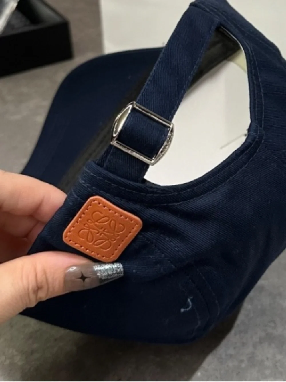 Loewe. Navy Blue Golden Brozen Embroidered Spell Out Hat Cap